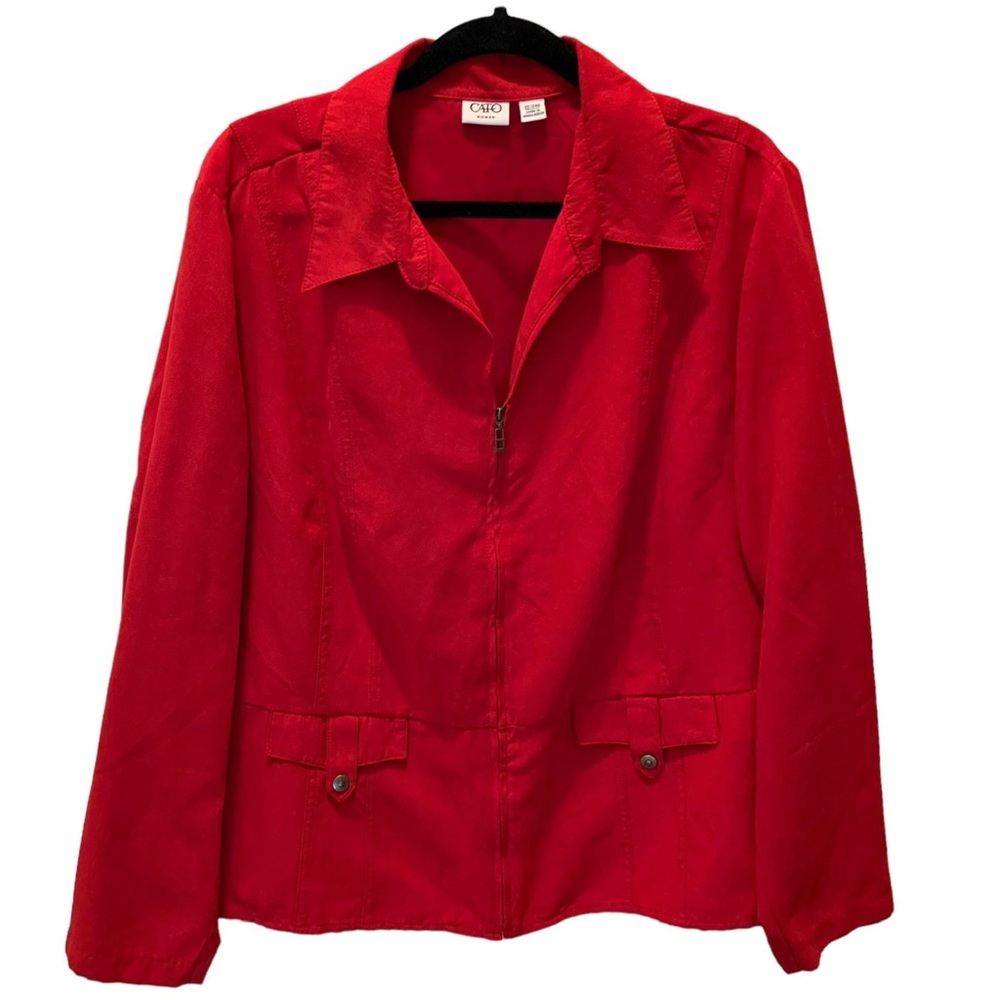 Cato Plus Size Zip Front Collared Faux Pockets Flared Jacket Blazer